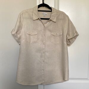 Khaki Short Sleeve Linen Button-Up Shirt